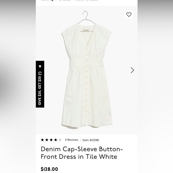 Madewell Dresses & Skirts - Madewell Denim Cap Sleeve Button Front Dress Tile White Size 10